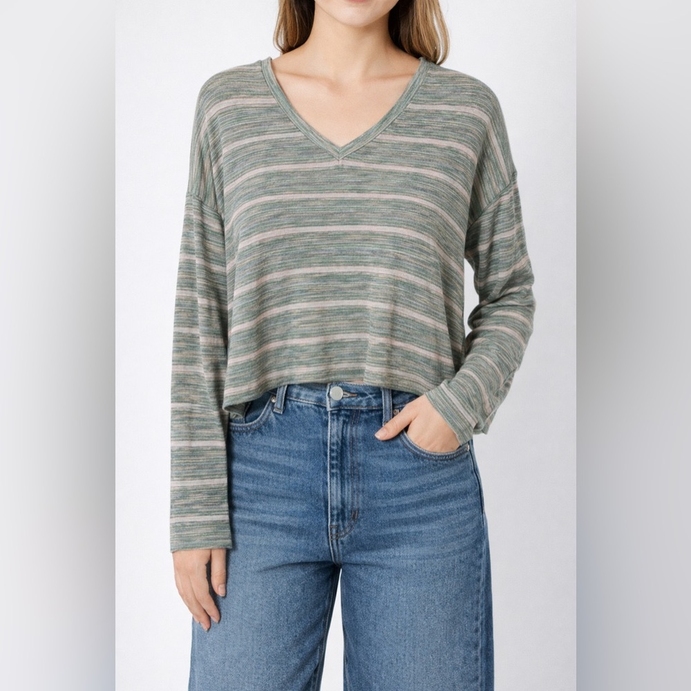 C&S PacSun Striped V Neck Long Sleeve Top Size Small NWT Casual Soft Basic